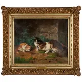 Three Kittens Watching a Snail by Alfred-Arthur Brunel de Neuville, oil on canvas, sold Oct 2025
