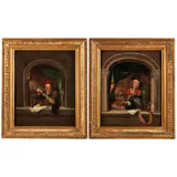 Gerrit Dou, A Pair of Genre Scenes: The Old Schoolmaster and Violin Player, oil on tin