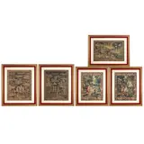 Probably French or Belgian, A Set of Five Tapestry Studies, unsigned gouache on paper