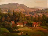 Ludwig Heinrich Theodor, A Village at Early Evening in Autumn, oil on canvas