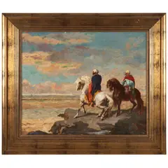 Eugène Fromentin, Two Men on Horseback by the Sea, oil on panel