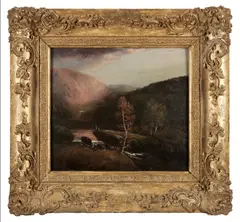 American School, Mountain View with Figures, oil on board