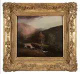 American School, Mountain View with Figures, oil on board