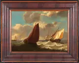 Dutch School, Dutch Vessels on a Choppy Sea, oil on canvas