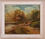 American School, A Young Shepherd with His Flock, oil on canvas
