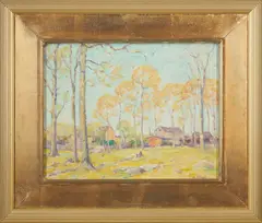 William Chadwick, Farmhouses in Autumn, oil on canvas