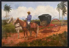 Eduardo Morales, Quitrín con hombre a caballo, oil on canvas, float-mounted in common frame