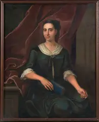 British School, Portrait of a Lady Holding a Book, oil on canvas affixed to board