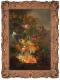 Jan Evert Morel I, A Still Life of Flowers and Fruit, oil on cradled panel