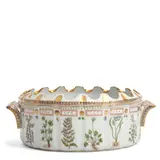 Royal Copenhagen, Flora Danica Monteith, gilded and polychrome enamel decorated oval shape with paneled sides, handle to handle lg