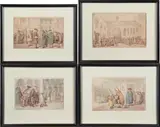 Thomas Rowlandson, Set of Four Watercolors, three signed 'T. Rowlandson.' (in ink, lower left or right) and with labels from Brookes Reed Gallery, Boston (affixed to the backing); one signed