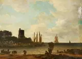 Georges Michel, A Coastal Scene with Fishermen, oil on canvas