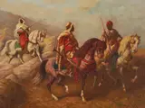 Bedouin Riders by French School, oil on canvas, sold Mar 2025