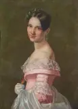 Carl Fröschl, Portrait of a Lady in Pink Holding Flowers and a Book, pastel on paper