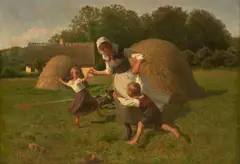 Hans Ole Brasen, Playing Among the Haystacks, oil on canvas