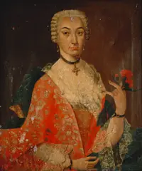 A Portrait of a Lady in Fine Dress Holding Carnations by German School, oil on canvas, sold Mar 2025