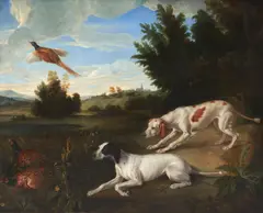 Jacques Charles Oudry, Two Hunting Dogs Startling Pheasants, oil on canvas