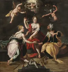 The Three Fates by Hans von Aachen, Late 16th/early 17th century, oil on wood, sold Dec 2025