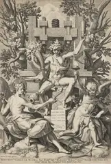 Jan Sadeler II, Bacchus, Music and Amor, 1575-1600, copper engraving, paper