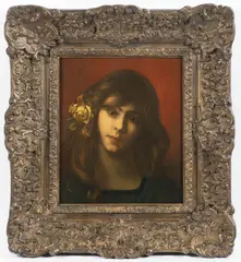 Girl with a Rose in Her Hair by Gustave Courbet, 1853 - 1854, oil, canvas on wooden panel, offered Dec 2025