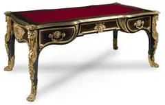 Jean Louis Benjamin Gros, Louis XV Style Bureau Plat, Around 1860, ebony wood, gilded bronze, brass, leather