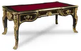 Jean Louis Benjamin Gros, Louis XV Style Bureau Plat, Around 1860, ebony wood, gilded bronze, brass, leather