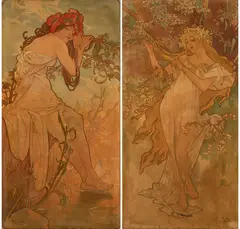 Alphonse Mucha, Spring and Summer, 1896, coloured lithography, paper, cardboard