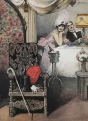 Robert Schlosser, In the Lounge, Around 1915, watercolour, gouache, pencil, paper