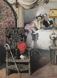 Robert Schlosser, In the Lounge, Around 1915, watercolour, gouache, pencil, paper