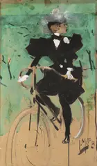 Luděk Marold, On a Bicycle, Last quarter of 19th century, gouache, watercolour, indian ink, cardboard