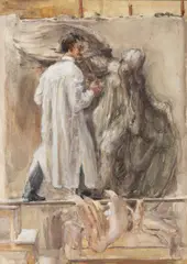 Miloš Jiránek, Kafka in the Studio, Around 1900, pencil, watercolour, gouache