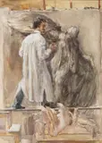 Miloš Jiránek, Kafka in the Studio, Around 1900, pencil, watercolour, gouache