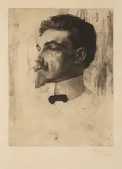 Tavík František Šimon, Portrait of the Sculptor Bohumil Kafka, 1905, etching, aquatint, paper