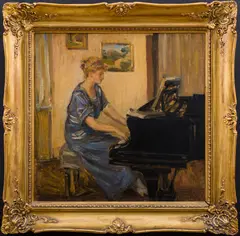 Viktor Stretti, Woman Playing the Piano, 1918, oil on cardboard