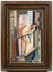 Woman on Balcony by Pravoslav Kotík, 1927, oil, canvas mounted on cardboard, sold Dec 2025