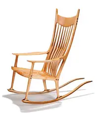 Sam Maloof, Rocking chair, Fiddleback maple and ebony
