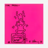 Keith Haring, Tony Shafrazi exhibition catalogue with original drawing, 1983, black marker on spiral bound catalog