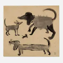 Waylande Gregory, Four Dogs, gouache on paper