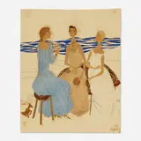 Women Seated on the Beach by Hilla Rebay, mixed media collage on paper, sold Mar 2022