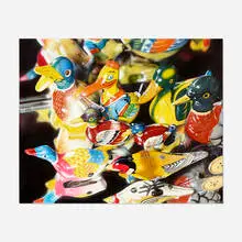 Cesar Santander, Eight Tin Birds, 1984, acrylic on Masonite