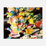 Cesar Santander, Eight Tin Birds, 1984, acrylic on Masonite