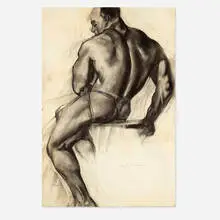 John R. Grabach, Figure Study, charcoal on paper laid to rag board