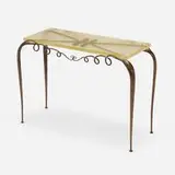 René Prou, Console table, c. 1935, textured glass, patinated wrought iron