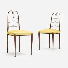 René Prou, Side chairs, pair, c. 1935, patinated iron, leather upholstery