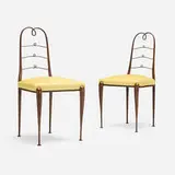 René Prou, Side chairs, pair, c. 1935, patinated iron, leather upholstery