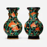 Maurice-Paul Chevalier, Neptune vases with fish and seaweed, pair, c. 1955, gilt and enameled stoneware