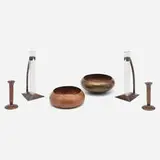 Roycroft, Collection of tabletop accessories, c. 1915-30, handwrought copper, glass