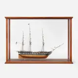 Lannan Ship Model Gallery, Scale model of the USS Constitution, "Old Ironsides", c. 2000, ship model, walnut, glass