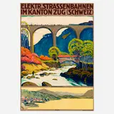 Ernst Emil Schlatter, Elektr. Strassenbahnen im Kanton Zug (Schweiz) travel poster, c. 1914, lithograph in colors