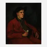 20th Century, Man in Red, Smoking a Pipe
